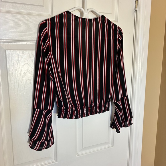 Divided by H&M Black Red White Striped Wrap Blouse Size US2 / EUR 34 - Picture 5 of 7